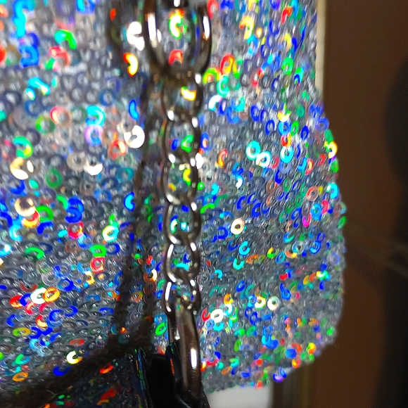 Madden Girl Multifaceted Sequin Backpack with Black Patent Leather key Chain - Picture 10 of 17